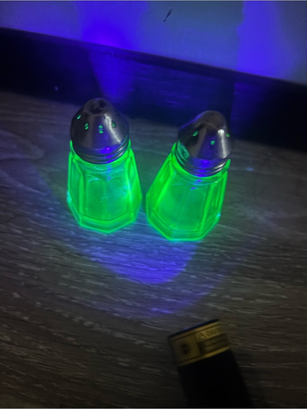 vintage hazel green Depression glass salt and pepper shakers